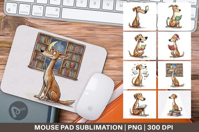 Mouse Pad Midnight Reading Dog Watercolor Sublimation artnoy 