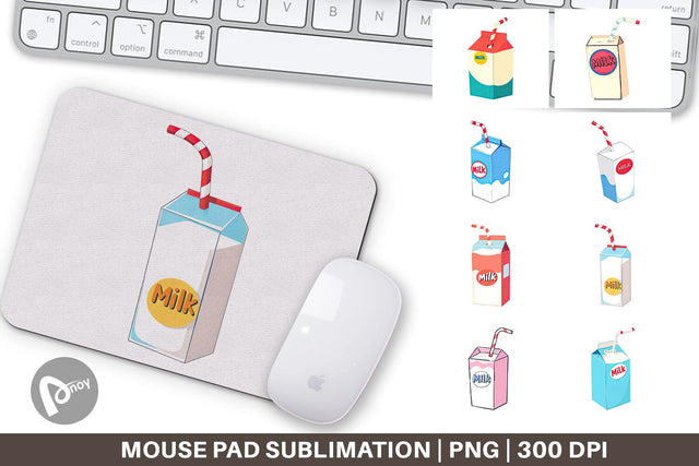 Mouse Pad Milk Box with Straw Sublimation artnoy 
