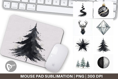 Mouse Pad Modern Monochrome & Silver Christmas Sublimation artnoy 
