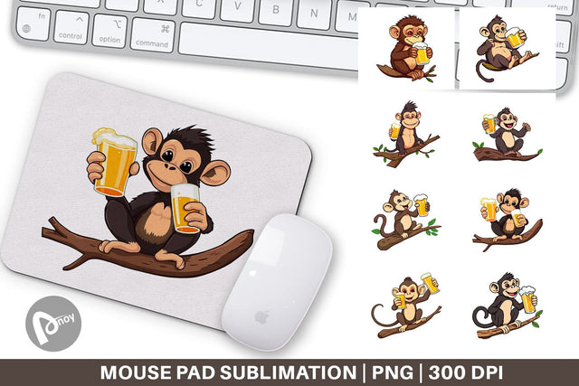 Mouse Pad Monkey Beer Day Sublimation artnoy 