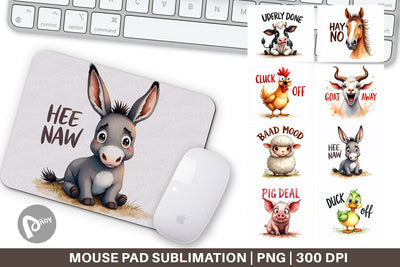 Mouse Pad Moody Farm Animal Watercolor Quotes Sublimation artnoy 