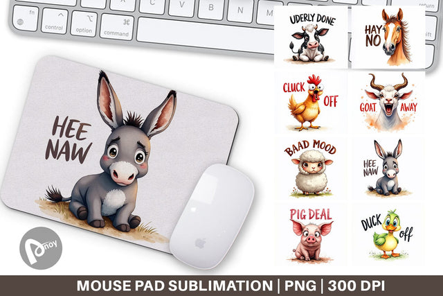 Mouse Pad Moody Farm Animal Watercolor Quotes Sublimation artnoy 