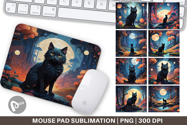 Mouse Pad Moonlit Woodland Black Cat Sublimation artnoy 