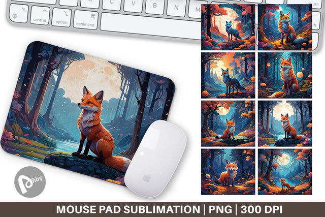 Mouse Pad Moonlit Woodland Fox Sublimation artnoy 