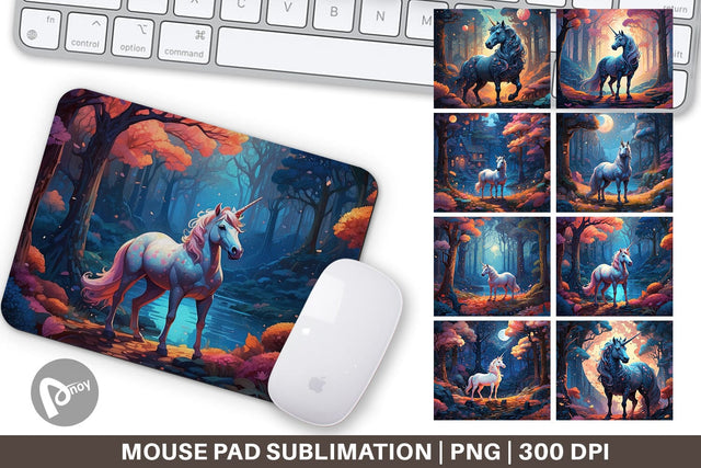 Mouse Pad Moonlit Woodland Unicorn Sublimation artnoy 