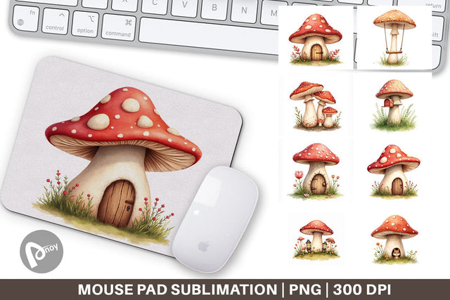Mouse Pad Mushroom Homes Sublimation artnoy 