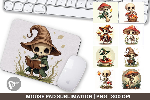 Mouse Pad Mushroom Mage Skeletons Sublimation artnoy 