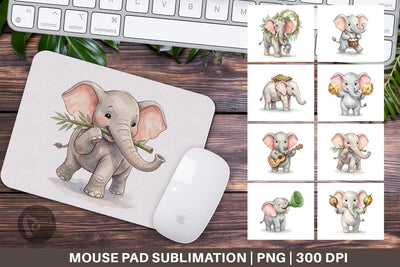 Mouse Pad Musical Jungle Elephant Watercolor Sublimation artnoy 