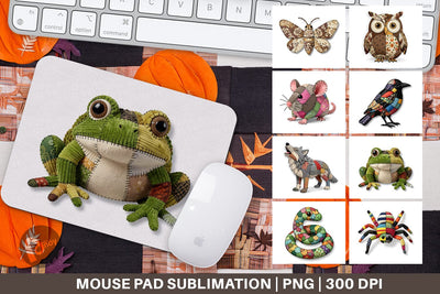 Mouse Pad Nocturnal Animal Patchwork Fabric Art Sublimation artnoy 