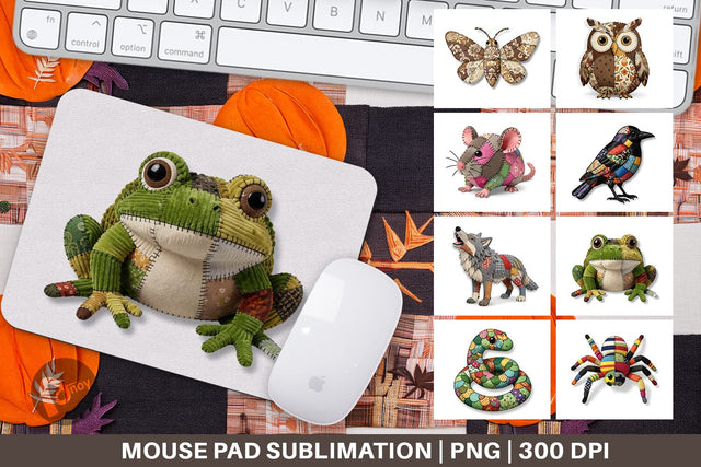 Mouse Pad Nocturnal Animal Patchwork Fabric Art Sublimation artnoy 