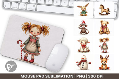 Mouse Pad Nostalgic Christmas Plush Toys Watercolor Sublimation artnoy 