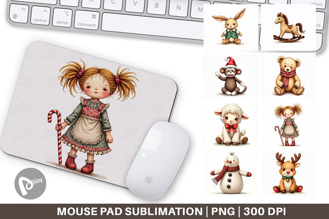 Mouse Pad Nostalgic Christmas Plush Toys Watercolor Sublimation artnoy 