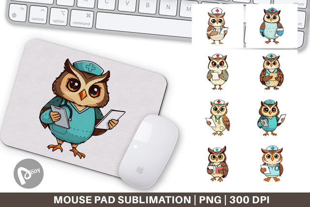 Mouse Pad Nurse Owl Sublimation artnoy 