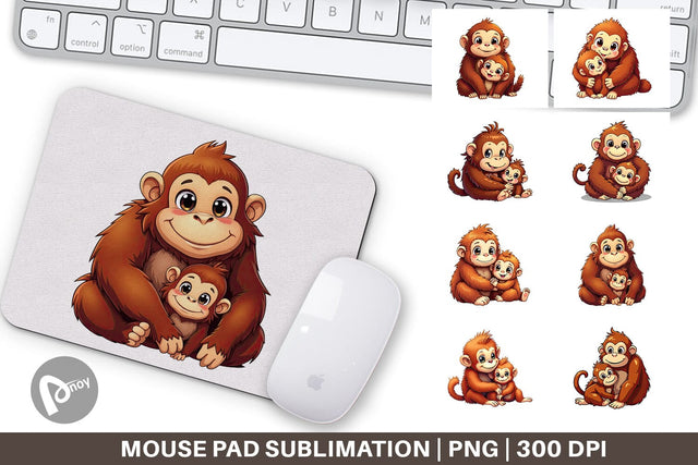 Mouse Pad Orangutan Mother's Day Sublimation artnoy 