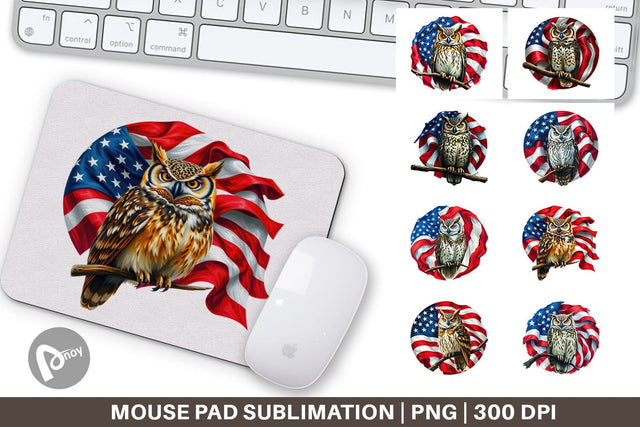 Mouse Pad Owl 4th of July Sublimation artnoy 