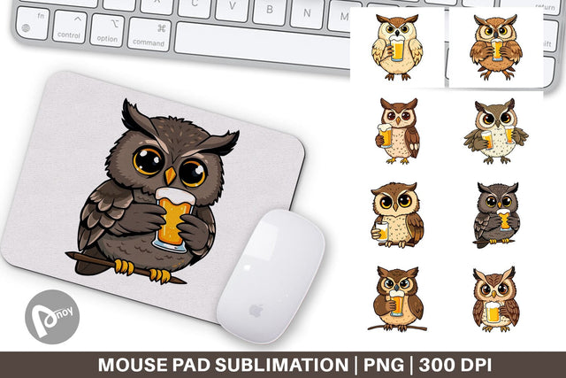 Mouse Pad Owl Beer Day Sublimation artnoy 