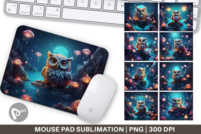 Mouse Pad Owl Perched on Rock Sublimation artnoy 
