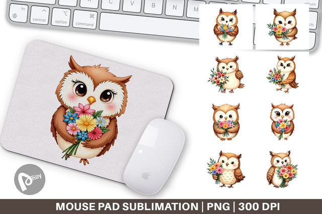Mouse Pad Owl Spring Bouquet Sublimation artnoy 
