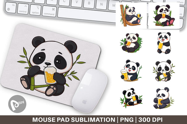 Mouse Pad Panda Beer Day Sublimation artnoy 