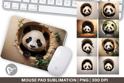 Mouse Pad Panda Peeks from Wall Sublimation artnoy 