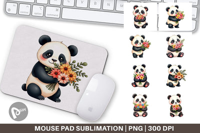 Mouse Pad Panda Spring Bouquet Sublimation artnoy 