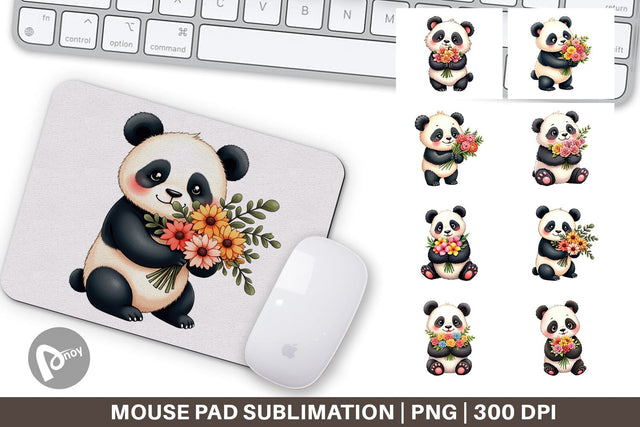 Mouse Pad Panda Spring Bouquet Sublimation artnoy 