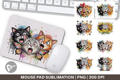 Mouse Pad Panic Garden Cats Messy Watercolor Sublimation artnoy 