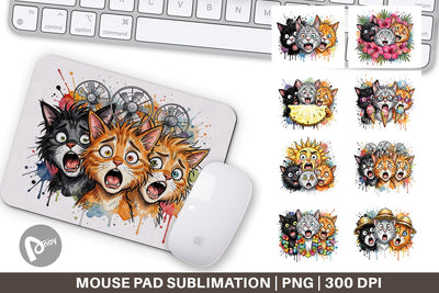Mouse Pad Panic Tropical Cats Messy Watercolor Sublimation artnoy 