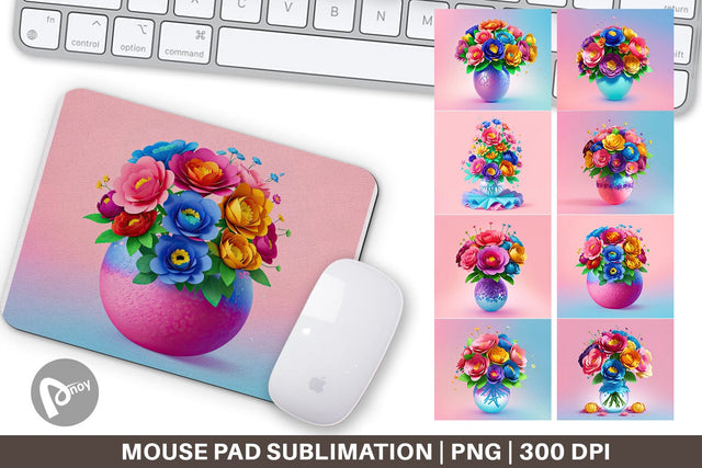Mouse Pad Paper Flowers in Pots Sublimation artnoy 