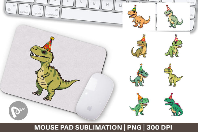 Mouse Pad Party Hat Dino Sublimation artnoy 