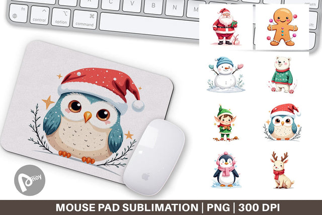 Mouse Pad Pastel Christmas Characters Sublimation artnoy 