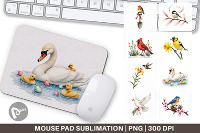 Mouse Pad Pastel Spring Birds & Blooms Watercolor Sublimation artnoy 
