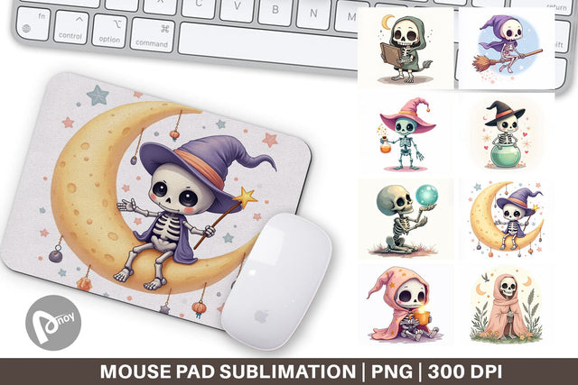 Mouse Pad Pastel Witch Skeleton Sublimation artnoy 