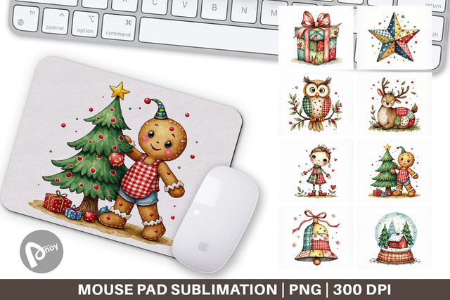 Mouse Pad Patchwork Christmas Watercolor Sublimation artnoy 
