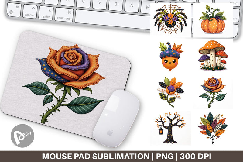 Mouse Pad Patchwork Halloween Botanicals Sublimation artnoy 