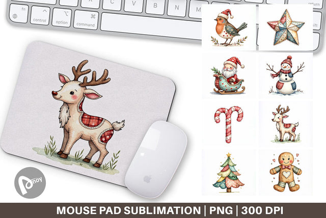Mouse Pad Patchwork Watercolor Christmas Sublimation artnoy 