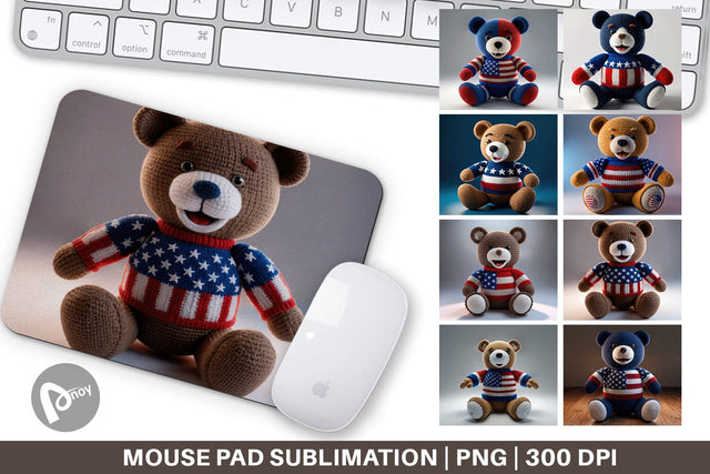 Mouse Pad Patriotic Bear Crochet Sublimation artnoy 