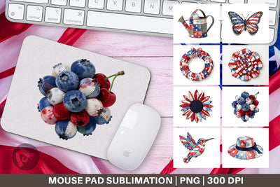 Mouse Pad Patriotic Bloom Fabric Watercolor Sublimation artnoy 
