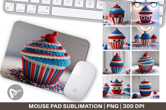 Mouse Pad Patriotic Cupcake Crochet Sublimation artnoy 