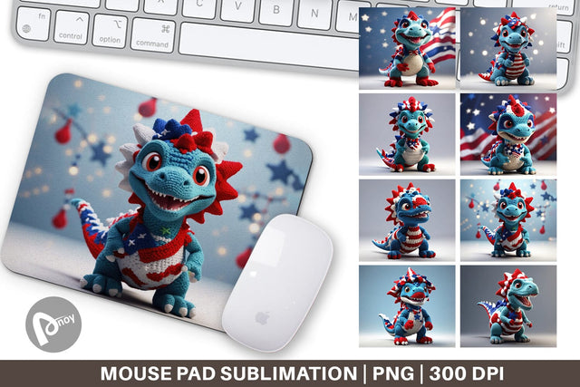 Mouse Pad Patriotic Dinosaur Crochet Sublimation artnoy 
