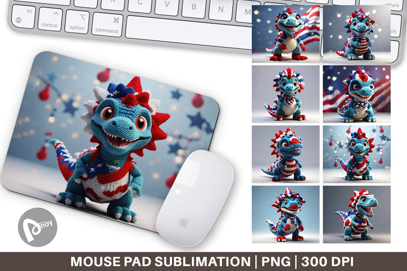Mouse Pad Patriotic Dinosaur Crochet Sublimation artnoy 