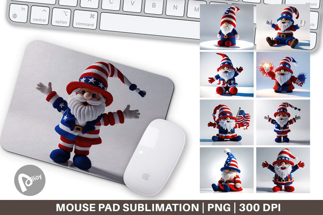 Mouse Pad Patriotic Gnome Crochet Sublimation artnoy 