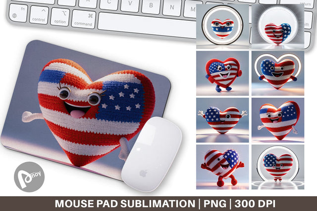 Mouse Pad Patriotic Heart Crochet Sublimation artnoy 