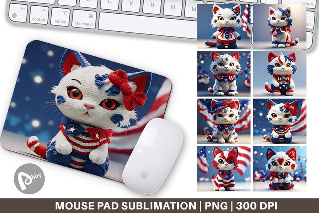 Mouse Pad Patriotic Kitty Crochet Sublimation artnoy 