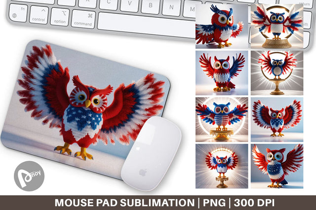 Mouse Pad Patriotic Owl Crochet Sublimation artnoy 