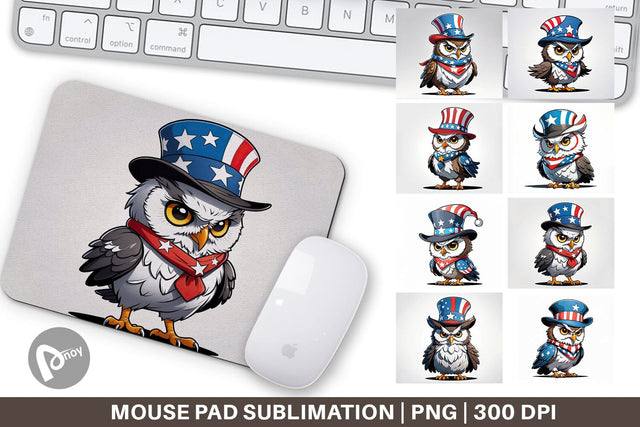 Mouse Pad Patriotic Owl Sublimation artnoy 