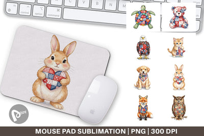 Mouse Pad Patriotic Patchwork Animal Watercolor Sublimation artnoy 
