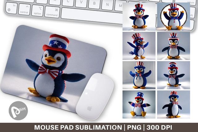 Mouse Pad Patriotic Penguin Crochet Sublimation artnoy 