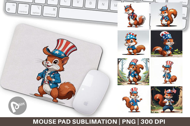 Mouse Pad Patriotic Red Squirrel Sublimation artnoy 