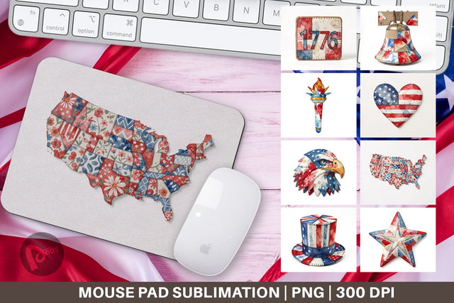 Mouse Pad Patriotic Symbol Patchwork Watercolor Sublimation artnoy 